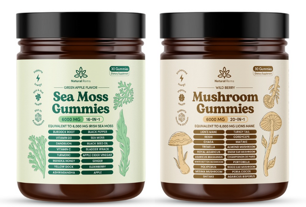 Natural Rems Holistic Balance Duo - 16-in-1 Sea Moss 6000mg* & 20-in-1 Lions Mane Mushroom Blend 6000mg* Gummies